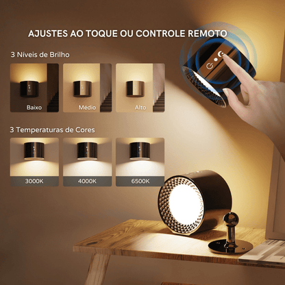 Arandela de Parede Interna LED Bifocal Sem Fio para Iluminação Decorativa