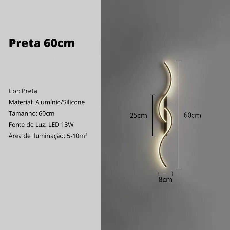 Arandela de Parede Interna com Design Onda Dupla para Iluminação Decorativa