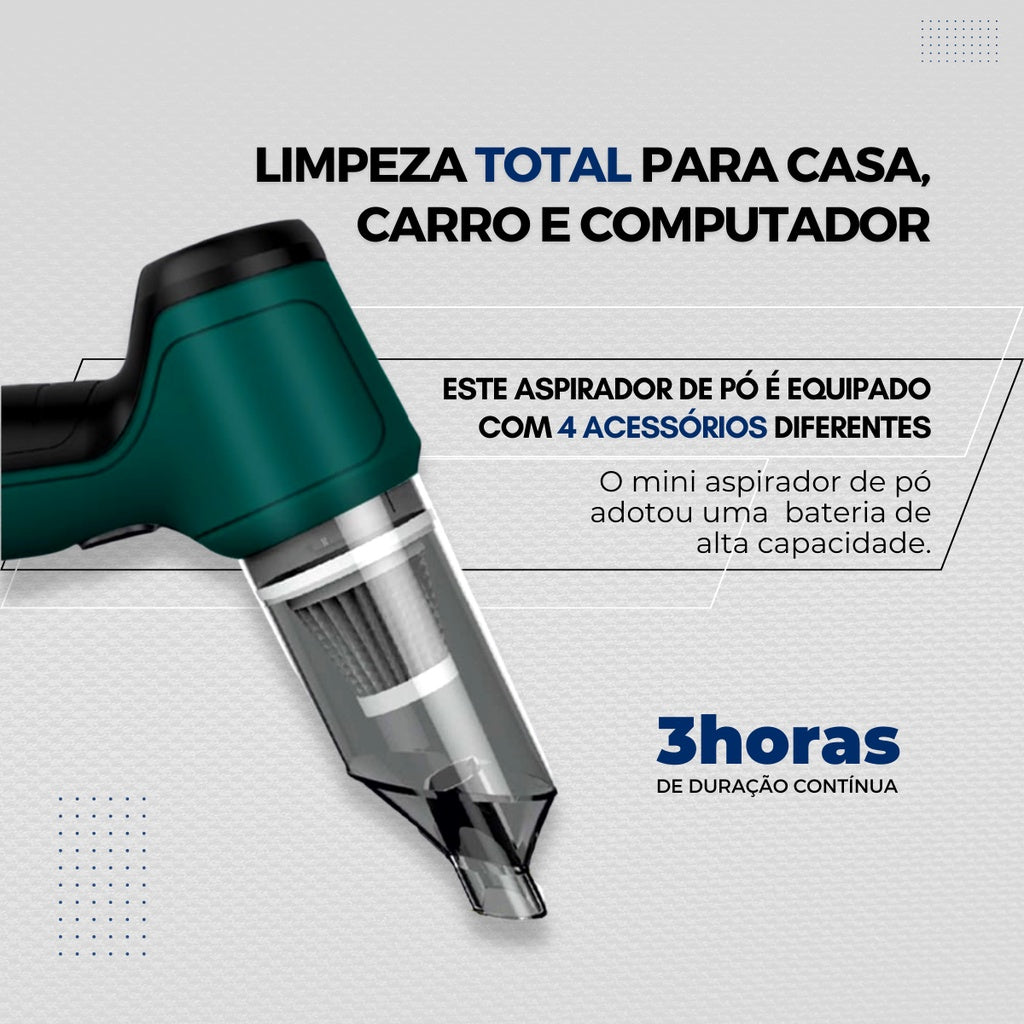 Aspirador Portátil USB 3 em 1 Multifuncional para Limpeza