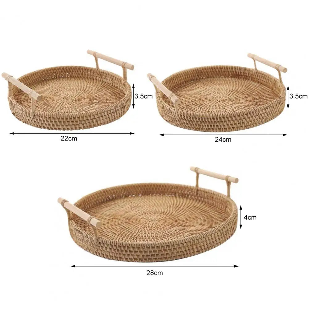 Bandeja Decorativa Redonda de Rattan para Cantinho do Café
