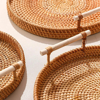Bandeja Decorativa Redonda de Vime e Rattan Artesanal