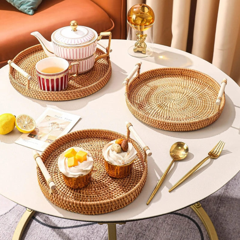Bandeja Decorativa Redonda de Vime e Rattan Artesanal