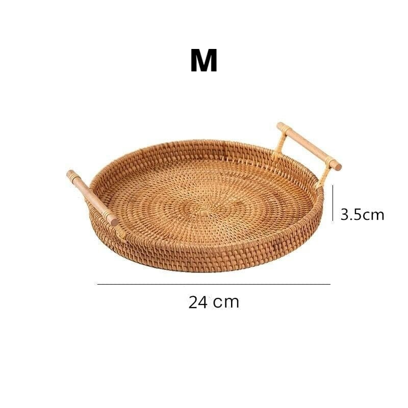 Bandeja Decorativa Redonda de Vime e Rattan Artesanal