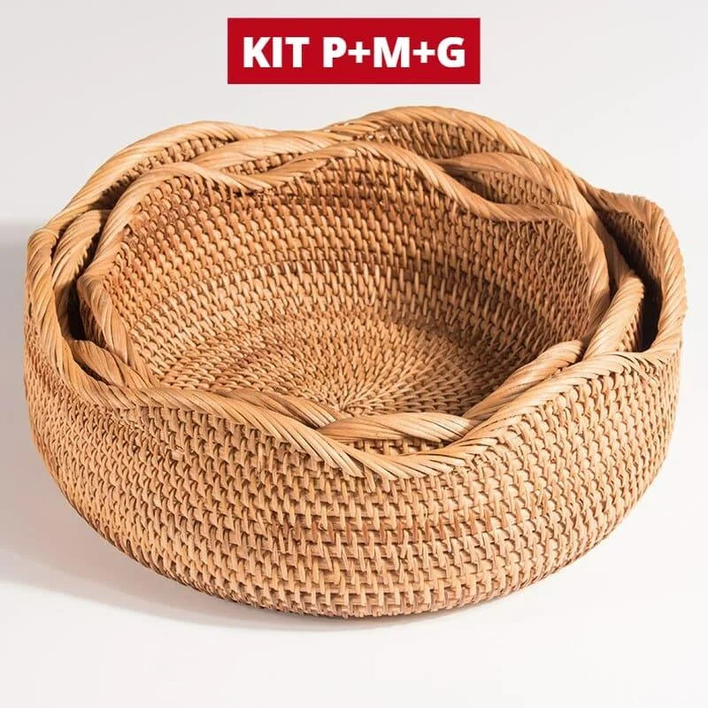 Bandeja Decorativa Redonda em Vime Rattan para Mesa