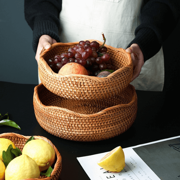 Bandeja Decorativa Redonda em Vime Rattan para Mesa