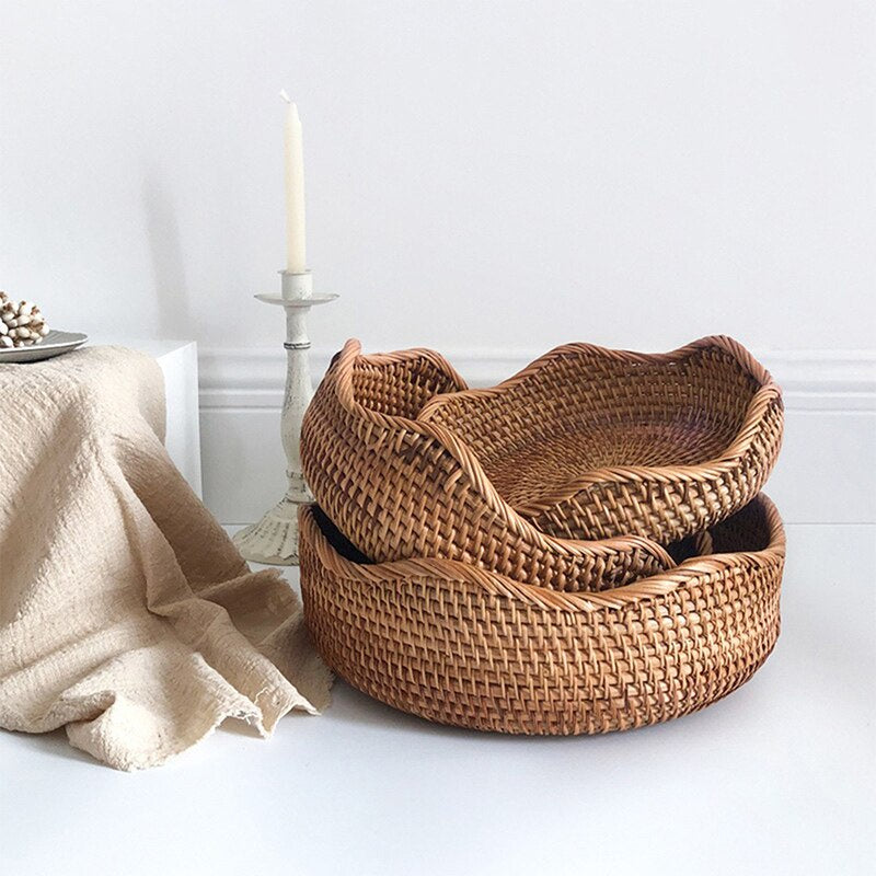 Bandeja Decorativa Redonda em Vime Rattan para Mesa