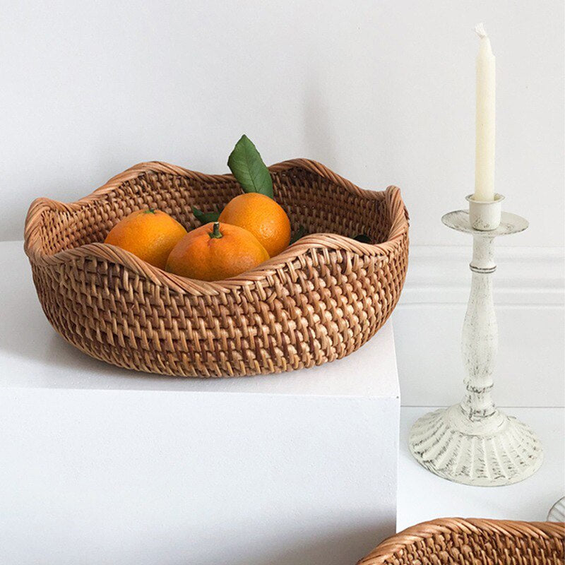 Bandeja Decorativa Redonda em Vime Rattan para Mesa