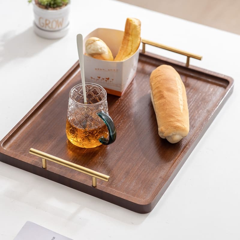 Bandeja Decorativa Retangular de Madeira com Alça para Servir