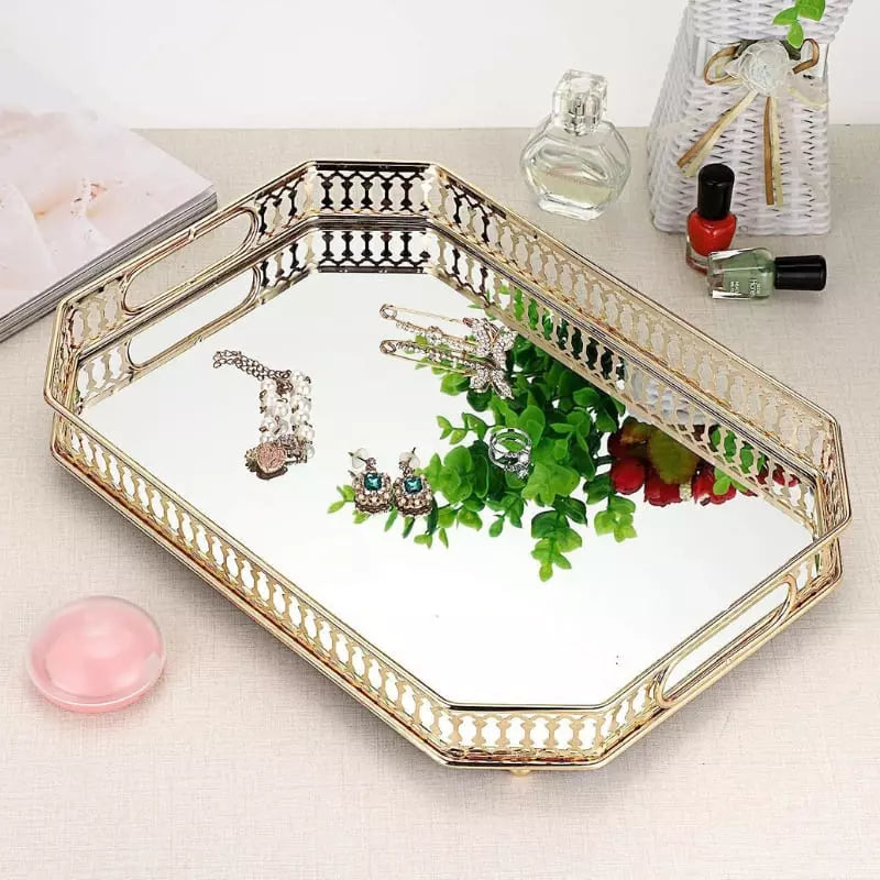Bandeja Decorativa Retangular para Banheiro ou Sala com Espelho