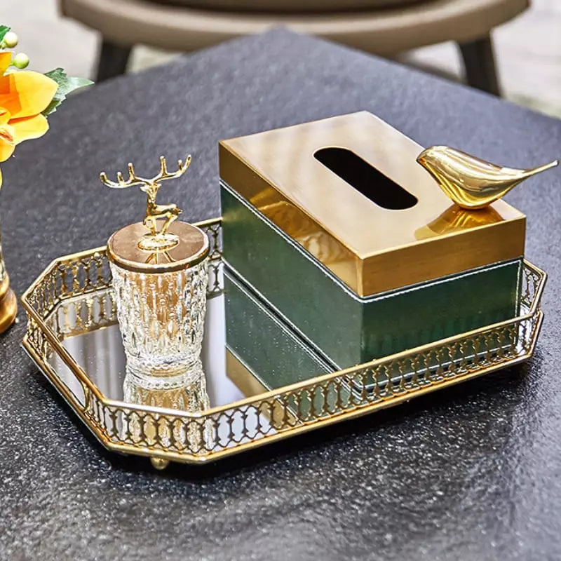 Bandeja Decorativa Retangular para Banheiro ou Sala com Espelho