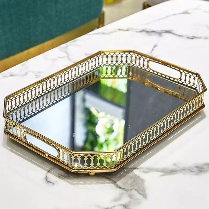 Bandeja Decorativa Retangular para Banheiro ou Sala com Espelho
