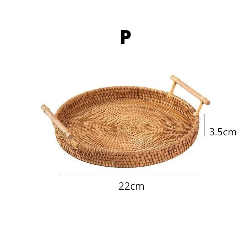 Bandeja Redonda Decorativa de Vime Rattan Artesanal