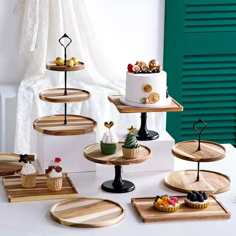 Bandeja de Madeira para Doces com Suporte - Ideal para Festas e Decoração