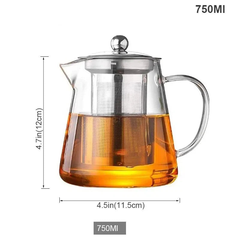 Bule de Chá em Vidro com Infusor de Aço Inoxidável