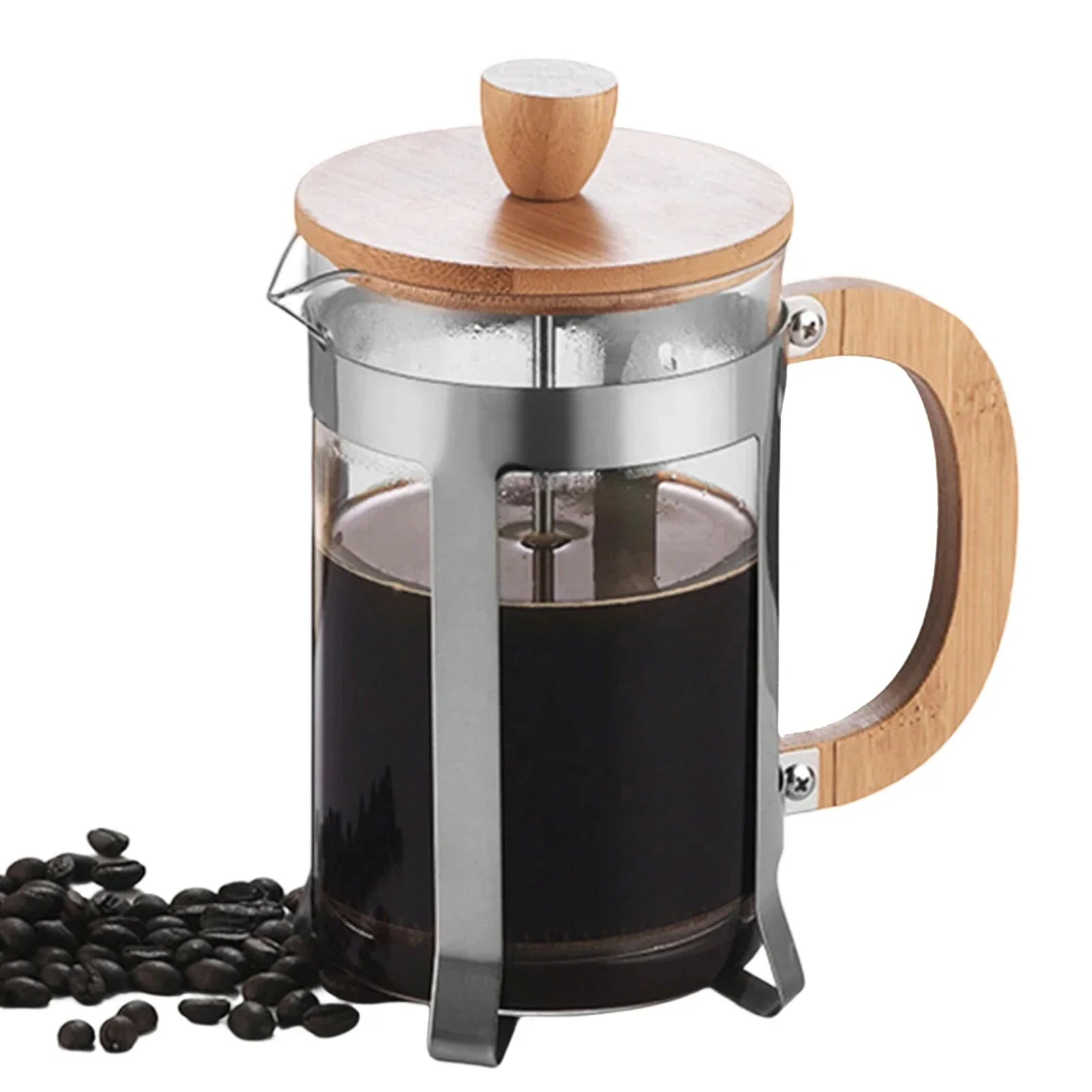 Cafeteira Prensa Francesa de Vidro Borossilicato com Tampa de Bambu - Disponível em 350ml, 600ml e 800ml