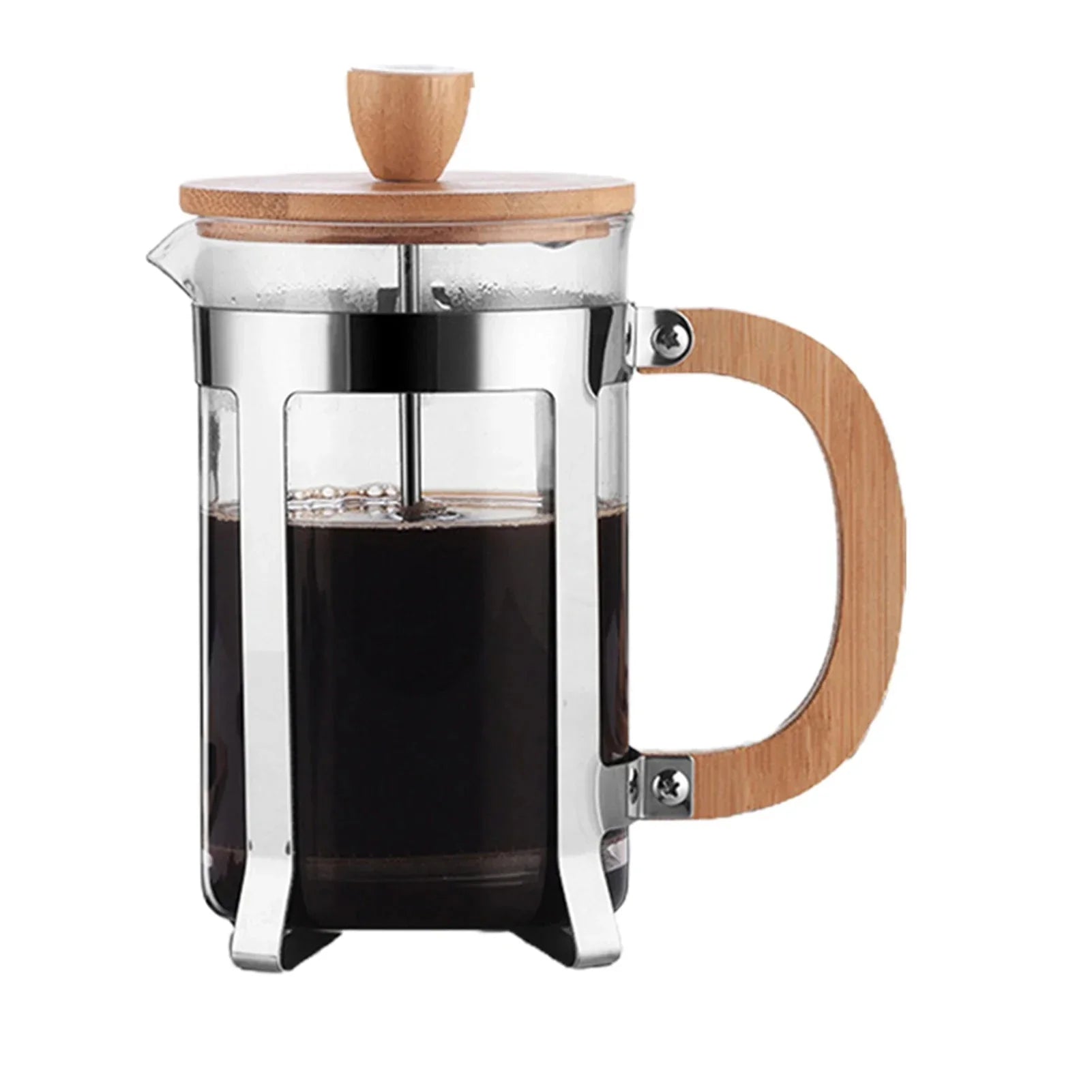 Cafeteira Prensa Francesa de Vidro Borossilicato com Tampa de Bambu - Disponível em 350ml, 600ml e 800ml