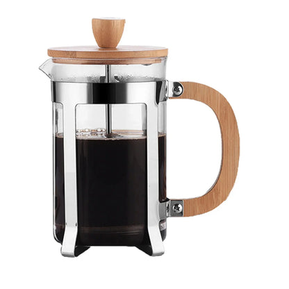 Cafeteira Prensa Francesa de Vidro Borossilicato com Tampa de Bambu - Disponível em 350ml, 600ml e 800ml