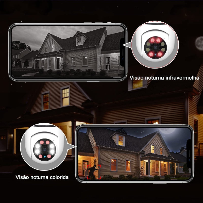 Câmera de Segurança Smart WiFi 1080P - Lâmpada LED HD para Residências