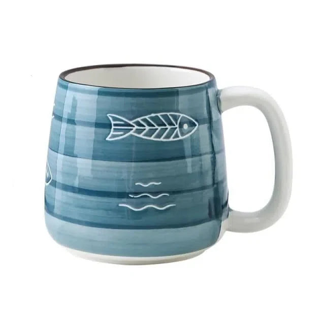 Caneca de Cerâmica Pintada à Mão Estilo Japonês - Capacidade de 500ml
