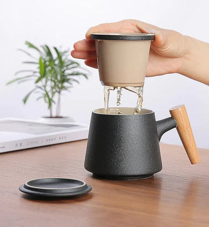 Caneca de Cerâmica com Filtro Infusor e Tampa - Ideal para Chás e Infusões