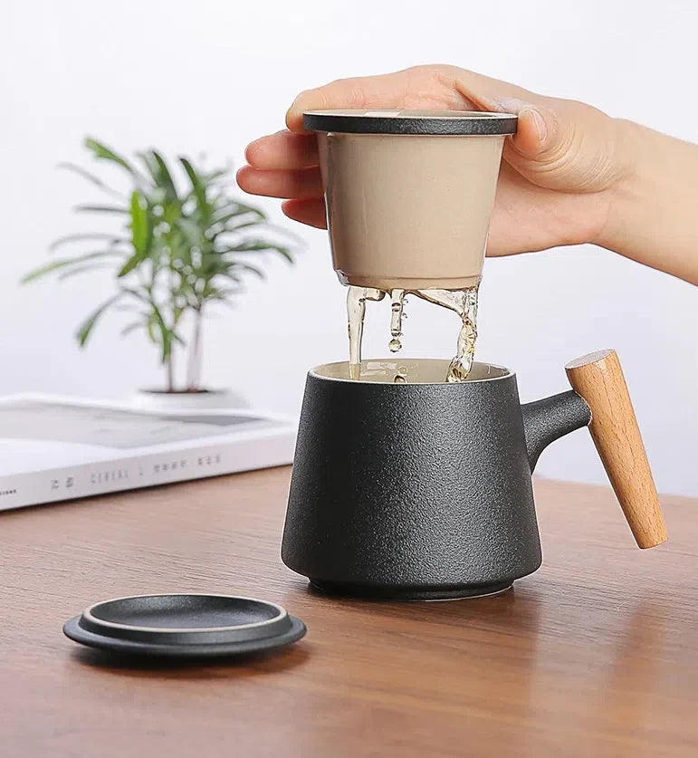 Caneca de Cerâmica com Filtro Infusor e Tampa - Ideal para Chás e Infusões