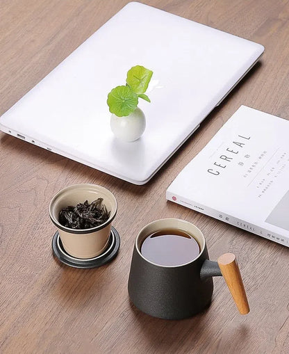 Caneca de Cerâmica com Filtro Infusor e Tampa - Ideal para Chás e Infusões