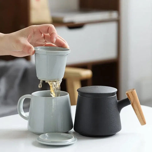 Caneca de Cerâmica com Filtro Infusor e Tampa - Ideal para Chás e Infusões