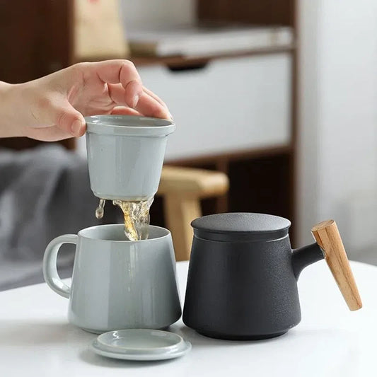 Caneca de Cerâmica com Filtro Infusor e Tampa - Ideal para Chás e Infusões