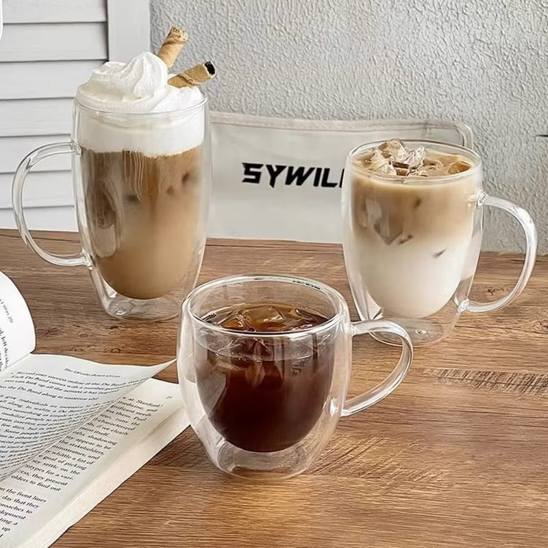 Caneca de Vidro com Parede Dupla para Café e Chá - Ideal para Cantinho do Café