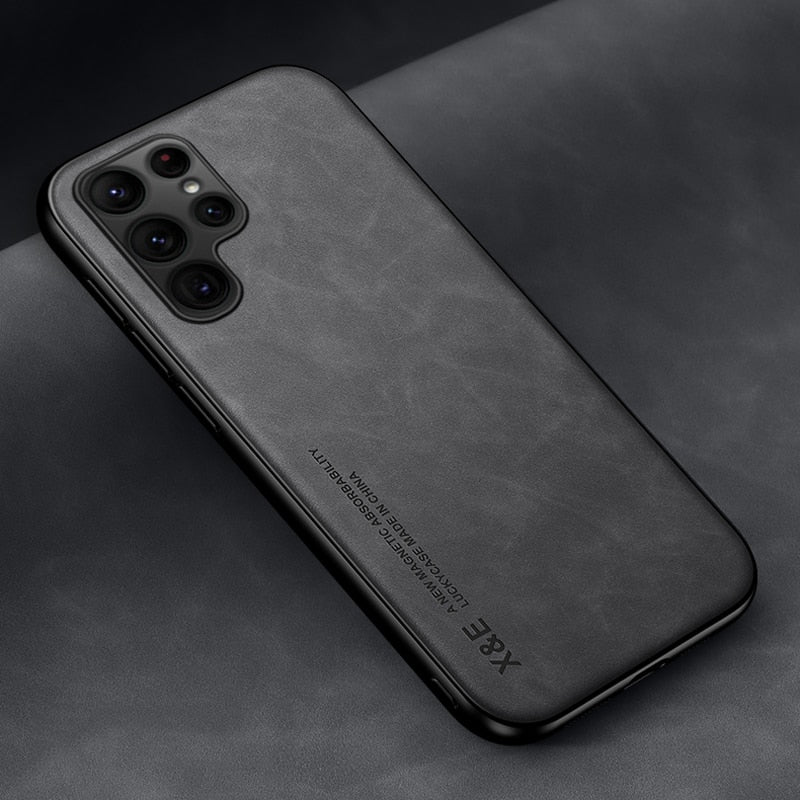 Capinha Magnética de Couro para Samsung com Placa de Metal