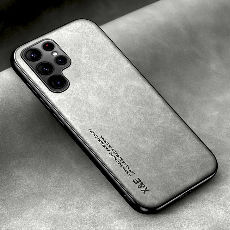 Capinha Magnética de Couro para Samsung com Placa de Metal