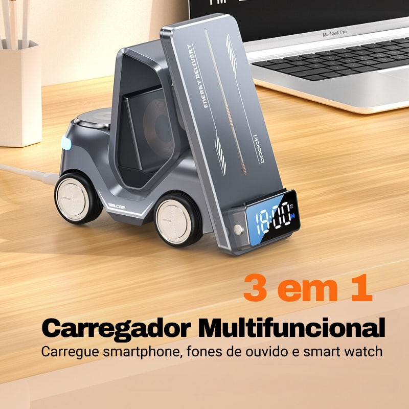Carregador Indução Sem Fio para Carro - Compatível com iPhone, Samsung e Huawei