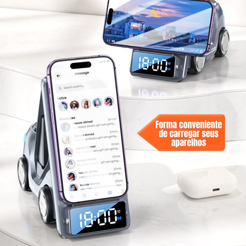 Carregador Indução Sem Fio para Carro - Compatível com iPhone, Samsung e Huawei