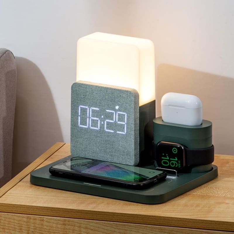 Carregador Indutivo com Luminária de Mesa e Função Despertador
