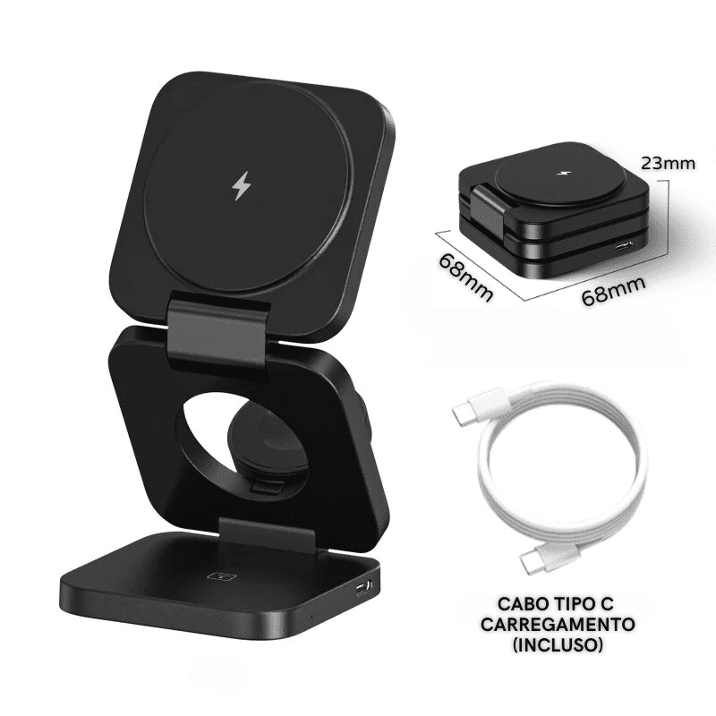 Carregador Indutivo para iPhone, Suporte para Apple Watch e AirPods