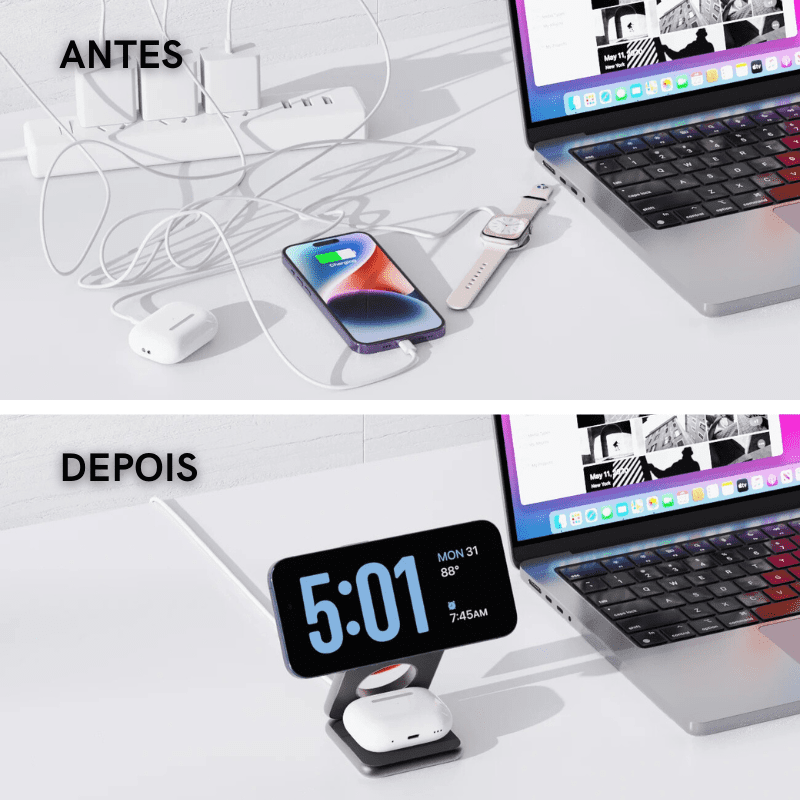 Carregador Indutivo para iPhone, Suporte para Apple Watch e AirPods