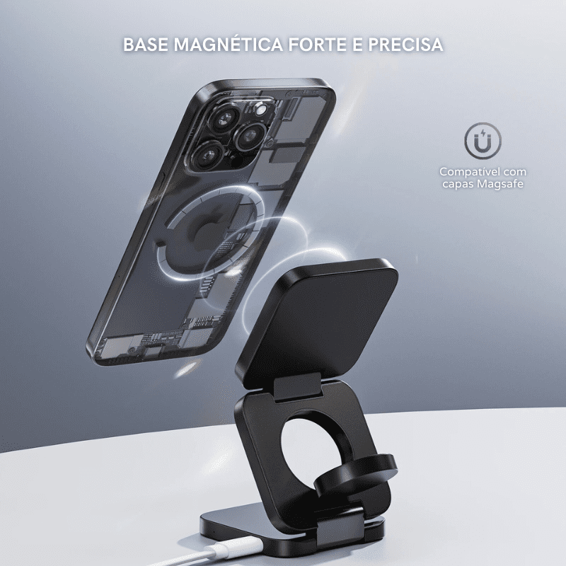 Carregador Indutivo para iPhone, Suporte para Apple Watch e AirPods