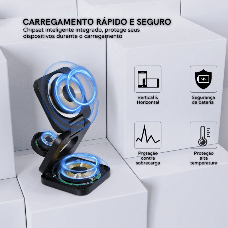 Carregador Indutivo para iPhone, Suporte para Apple Watch e AirPods