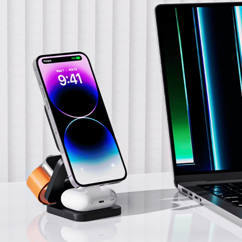 Carregador Indutivo para iPhone, Suporte para Apple Watch e AirPods
