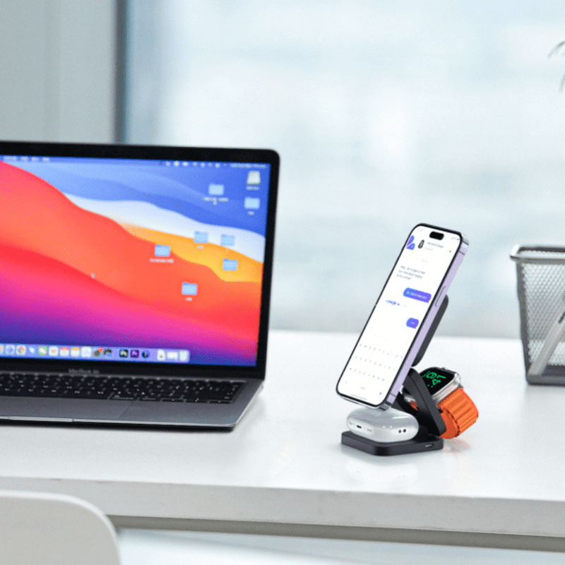 Carregador Indutivo para iPhone, Suporte para Apple Watch e AirPods