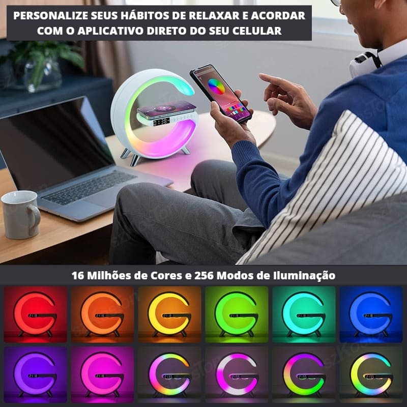 Carregador Indutivo para iPhone e Samsung com Despertador e Luminária Integrados