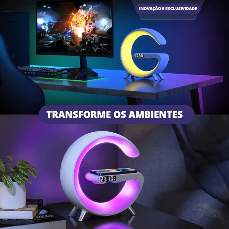 Carregador Indutivo para iPhone e Samsung com Despertador e Luminária Integrados