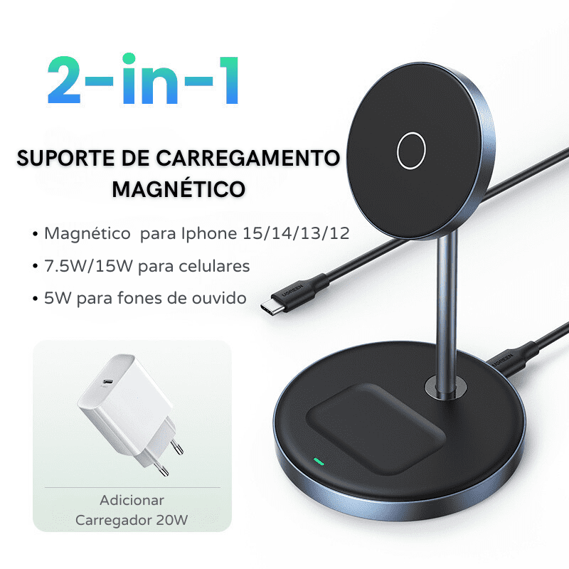 Carregador Sem Fio Magnético para iPhone e AirPods - Base de Indução
