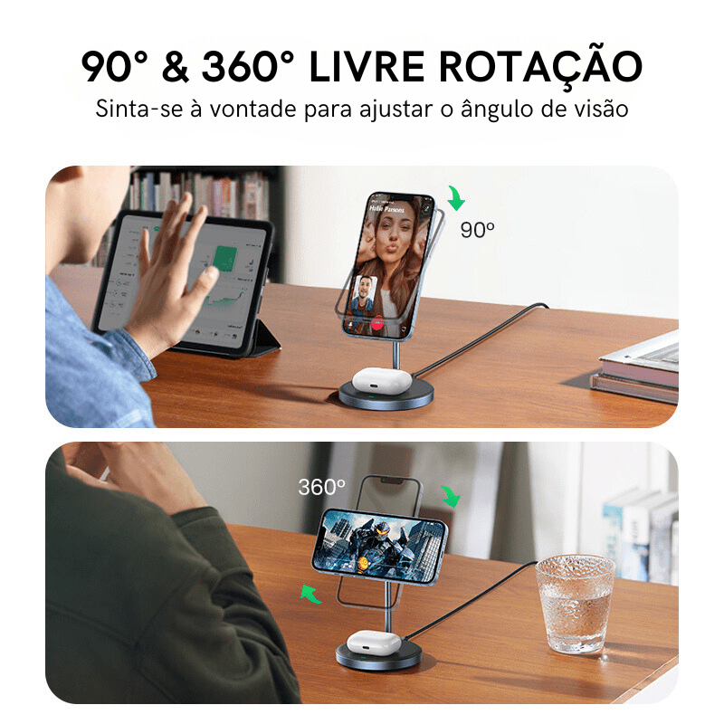 Carregador Sem Fio Magnético para iPhone e AirPods - Base de Indução