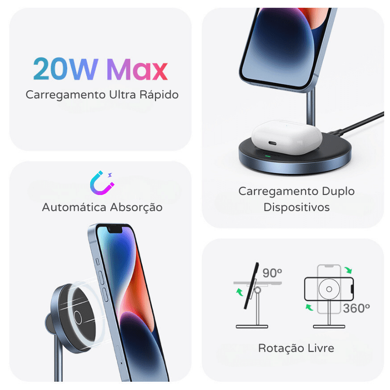 Carregador Sem Fio Magnético para iPhone e AirPods - Base de Indução