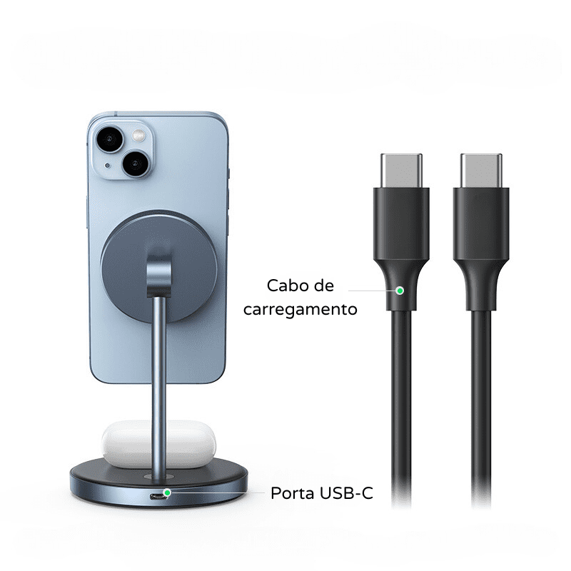 Carregador Sem Fio Magnético para iPhone e AirPods - Base de Indução
