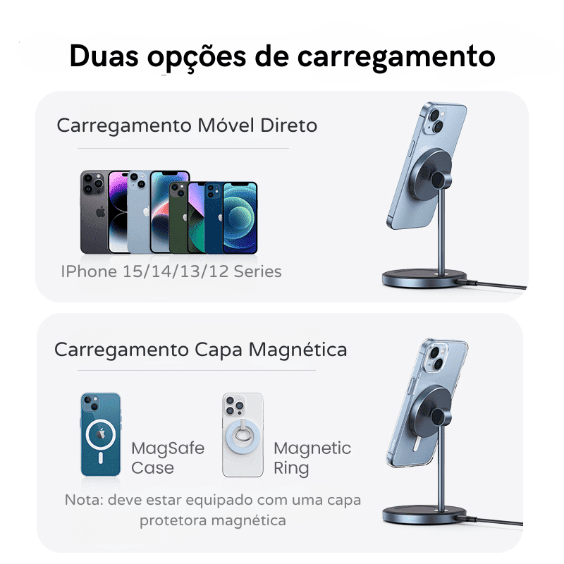 Carregador Sem Fio Magnético para iPhone e AirPods - Base de Indução