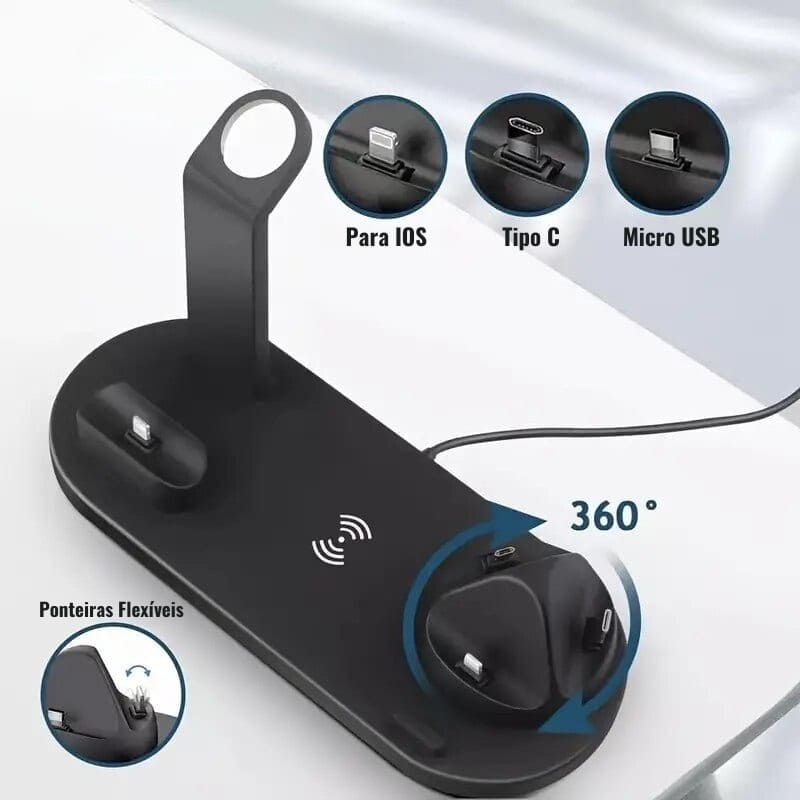 Carregador Sem Fio Multifuncional para iPhone e Samsung - Indução Rápida e Eficiente