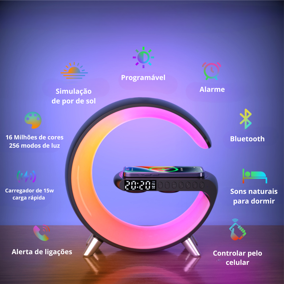Carregador Sem Fio Rápido com Luz LED RGB - Carregamento Eficiente