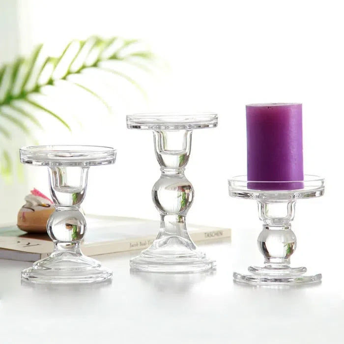 Castiçal de Pilar em Vidro Transparente para Decoração
